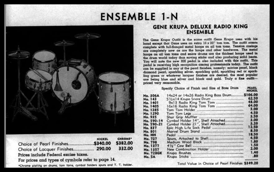 Slingerland 1948-49 Gene Krupa Deluxe Radio King Ensemble 1N 