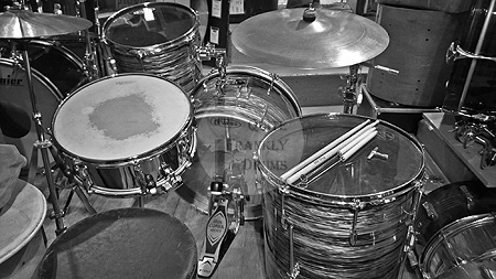 1958c AJAX 'Edgware' Single Headed Black Oyster drum kit.