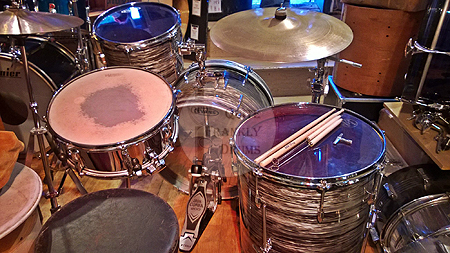 1958c AJAX 'Edgware' Single Headed Black Oyster drum kit.