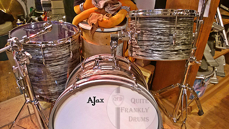 1958c AJAX 'Edgware' Single Headed Black Oyster drum kit.